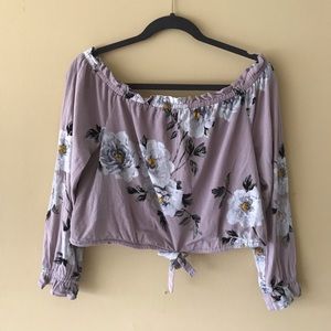 BOGO- Lavender floral off the shoulder crop top